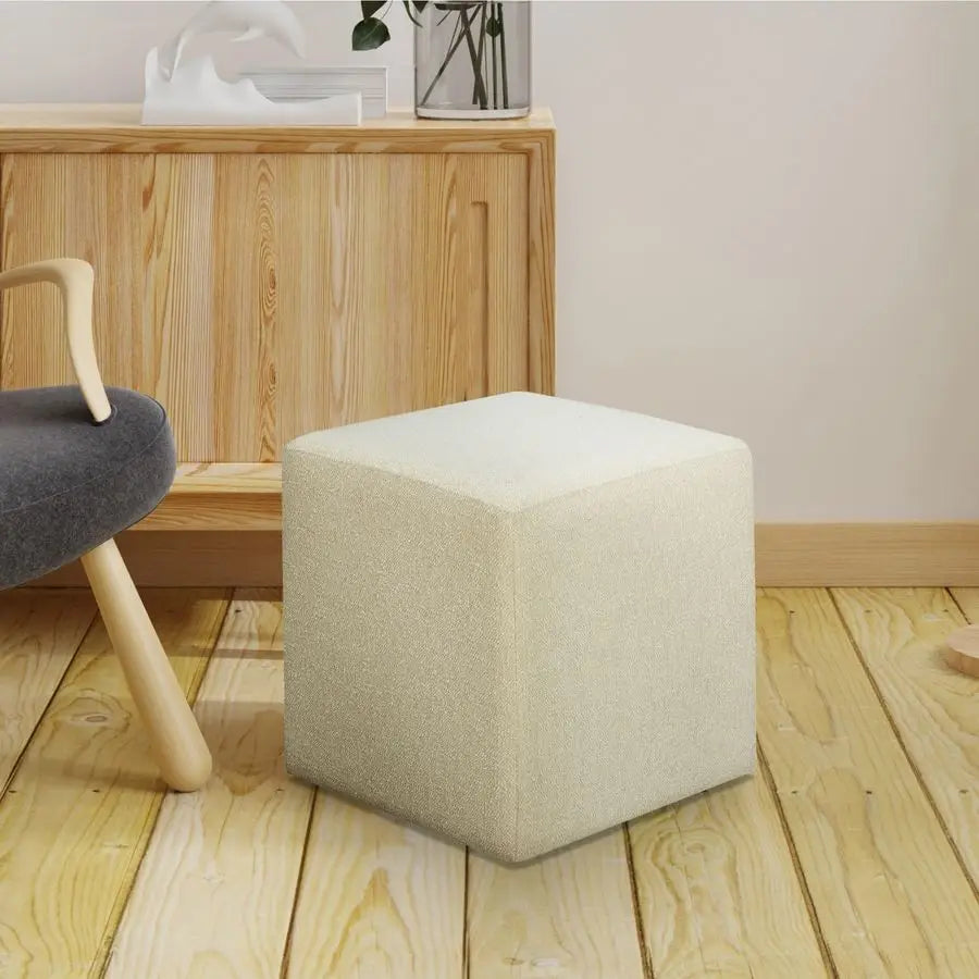 18 Inch Cube Ottoman Snow Boucle Fabric Urban Transitional Fully Assembled