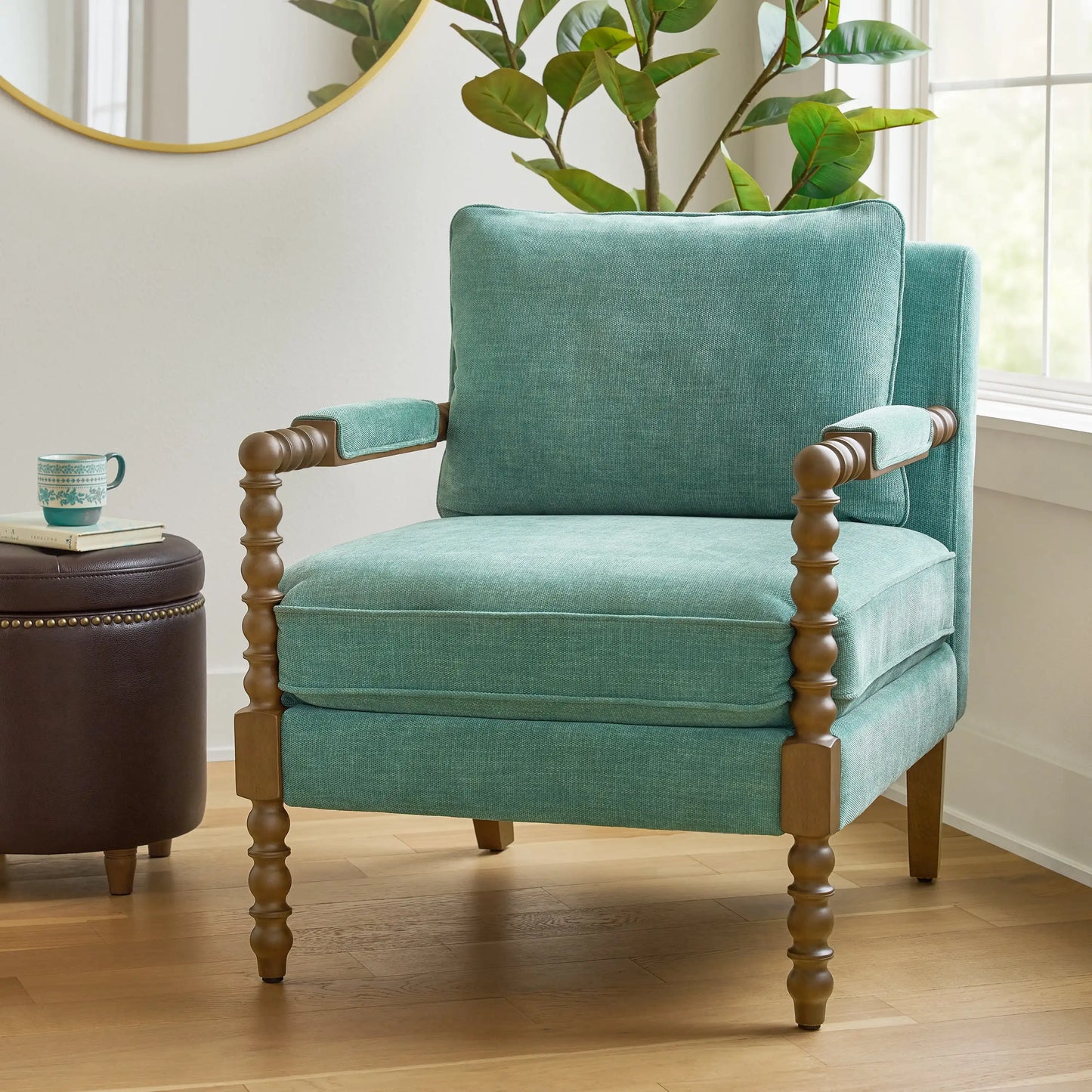 Pioneer Woman Spindle Accent Chair Antique White Upholstery