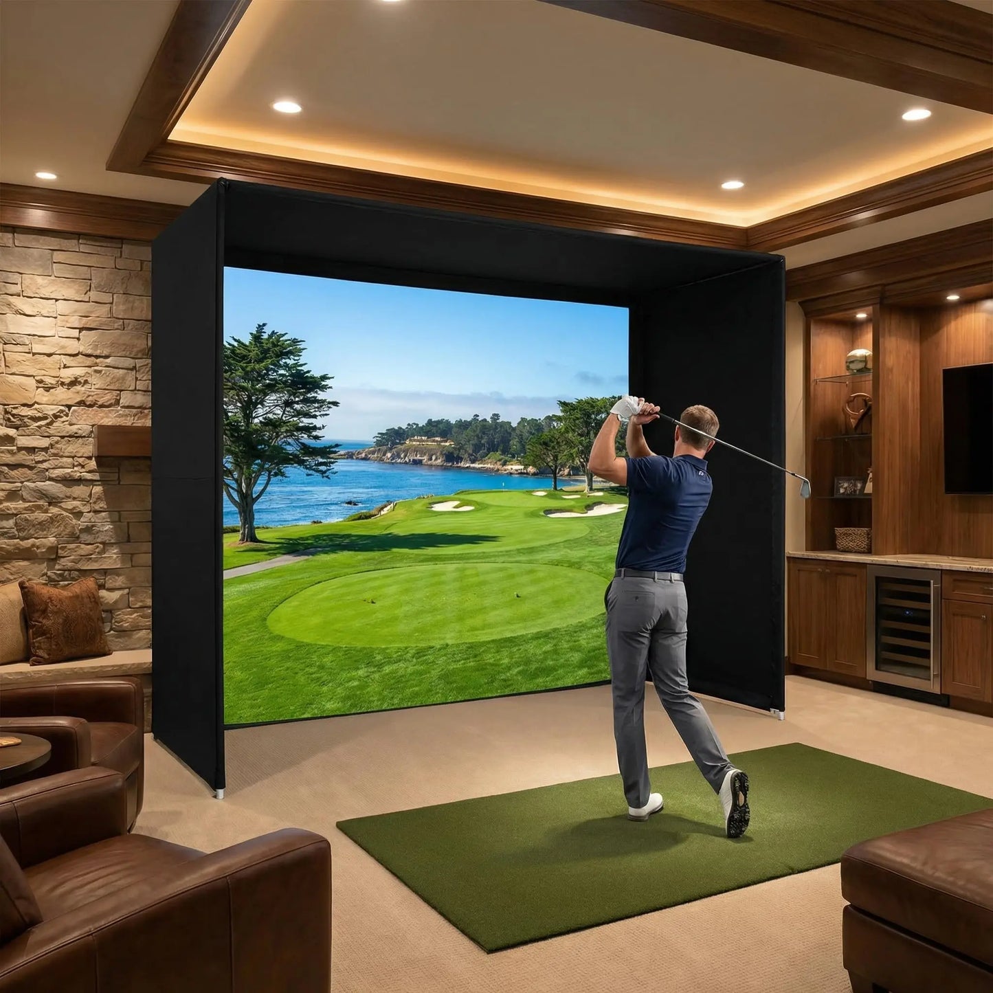 12x8 Indoor Golf Simulator Enclosure With HD Impact Screen And Durable Frame