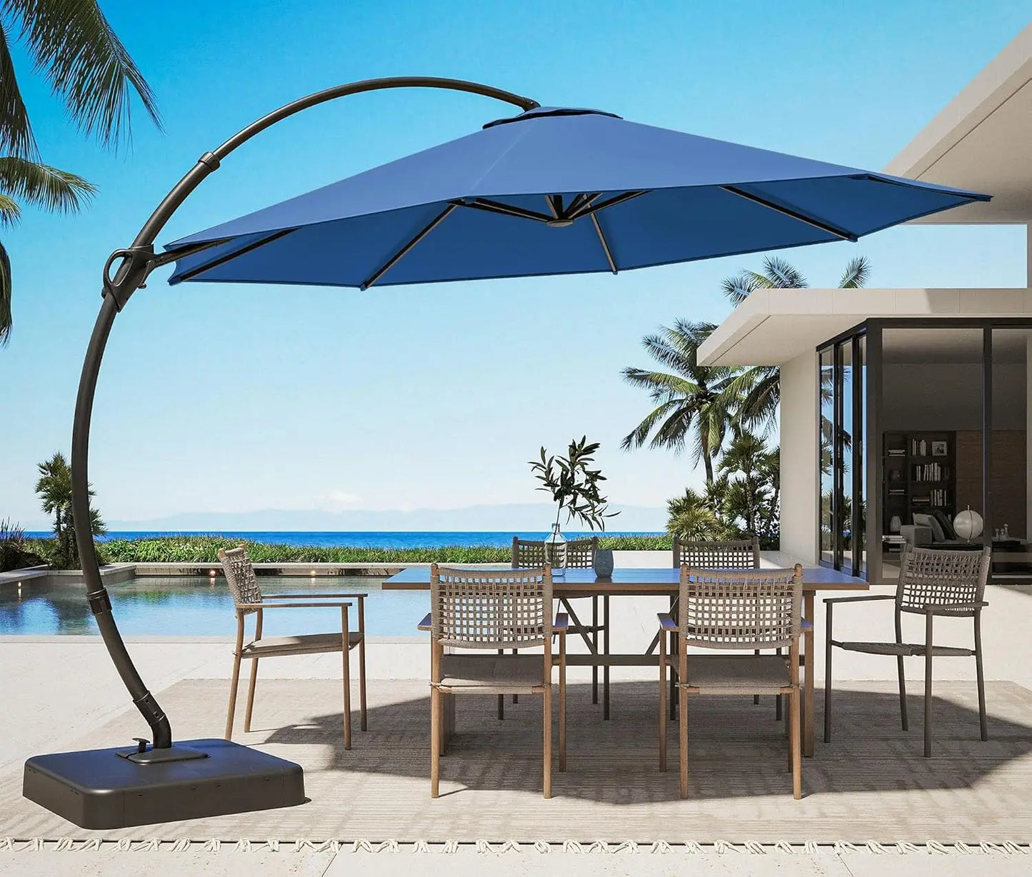 11Ft Aluminum Cantilever Patio Umbrella With Base Included For Outdoor Shade
