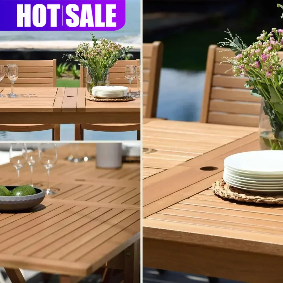 Franklin 11 Piece Rectangular Extendable Patio Dining Set Teak Finish Outdoor