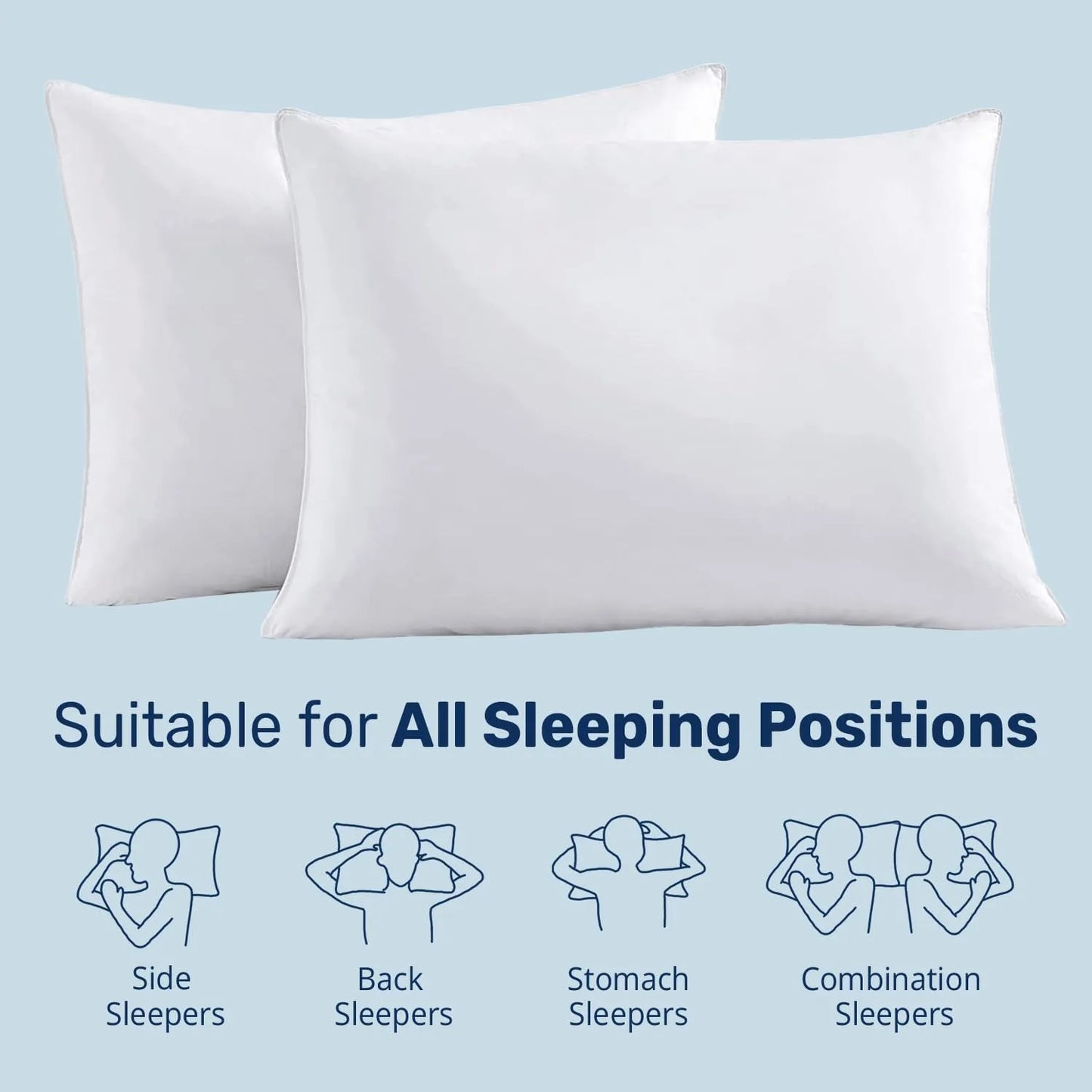 Tex Stead Goose Down Pillow 100 Percent Cotton Set Bed Pillow Luxury Hotel White Pillow Core Comfortable and Warm 2 Piece Set