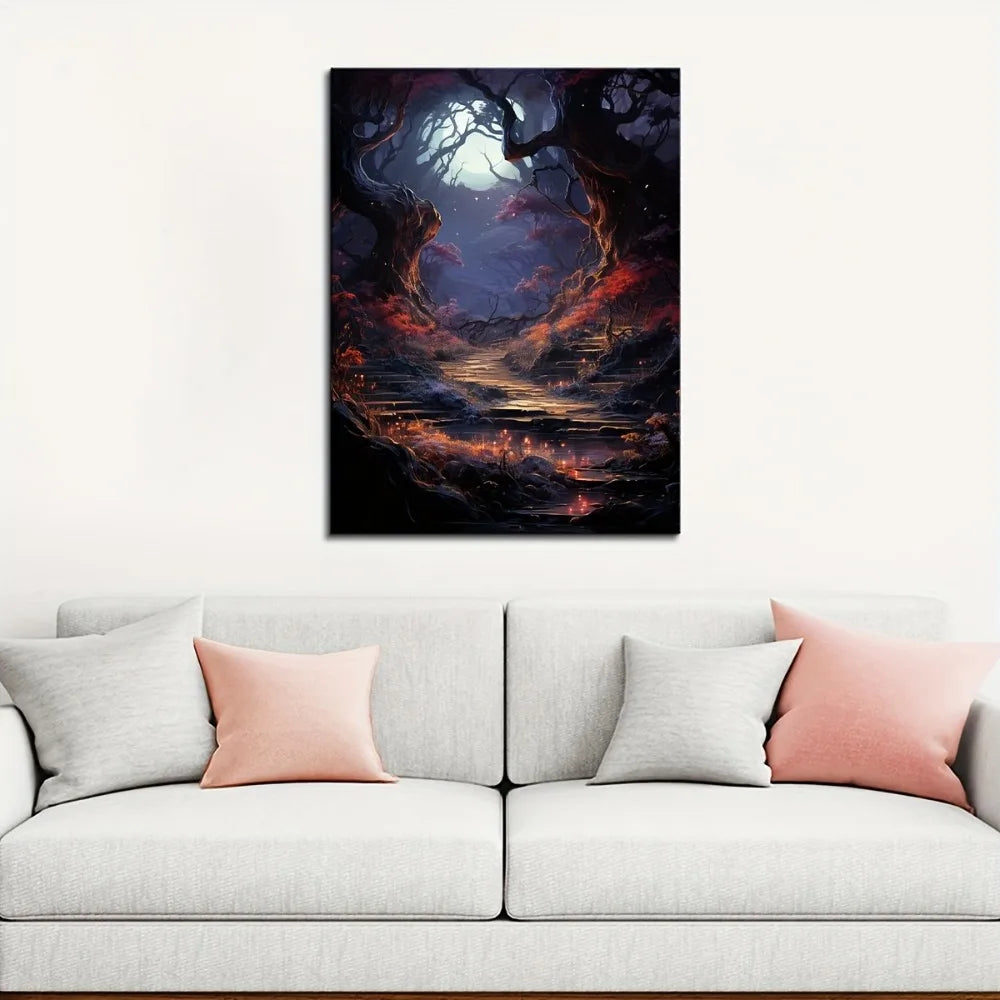 One Point Five Inch Solid Wood Frame Halloween Horror Forest Art Deco Picture