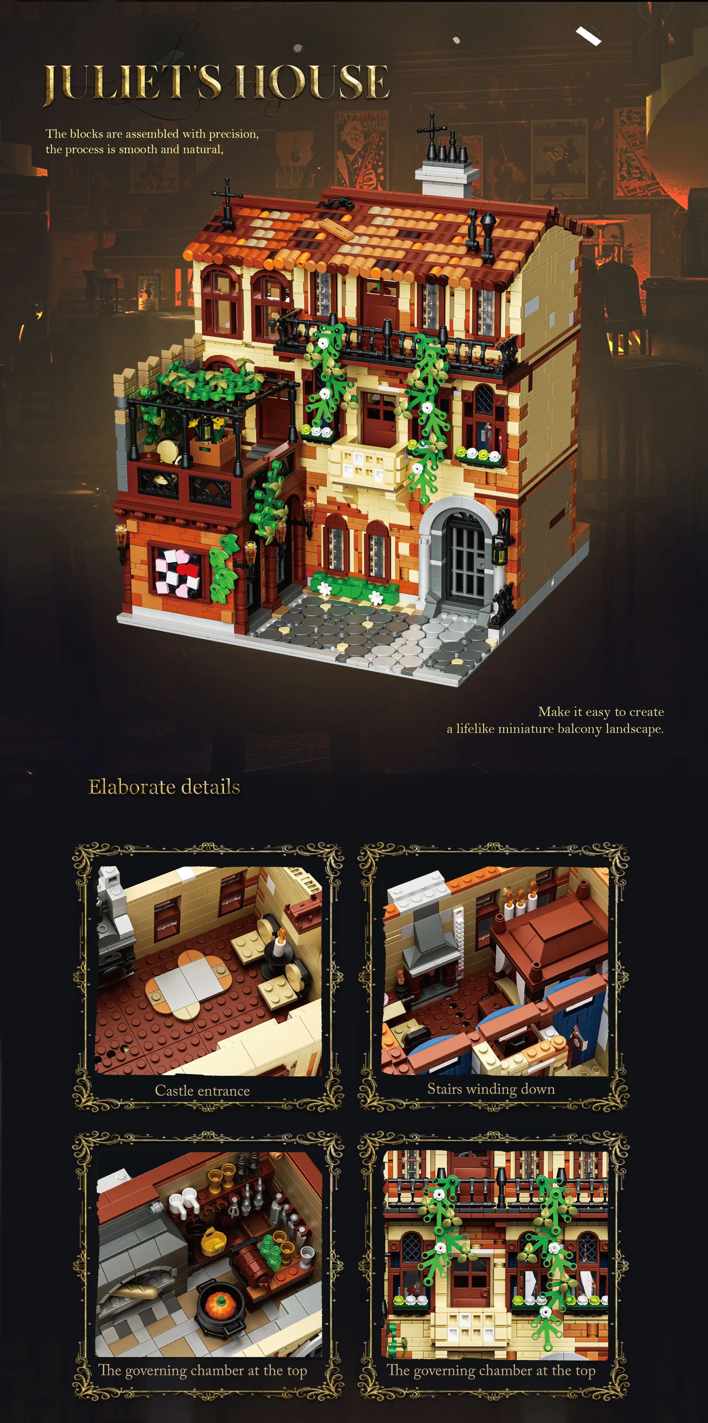 3800 Pieces Juliet Balcony Modular Building Blocks Kit Compatible With Lego Kids