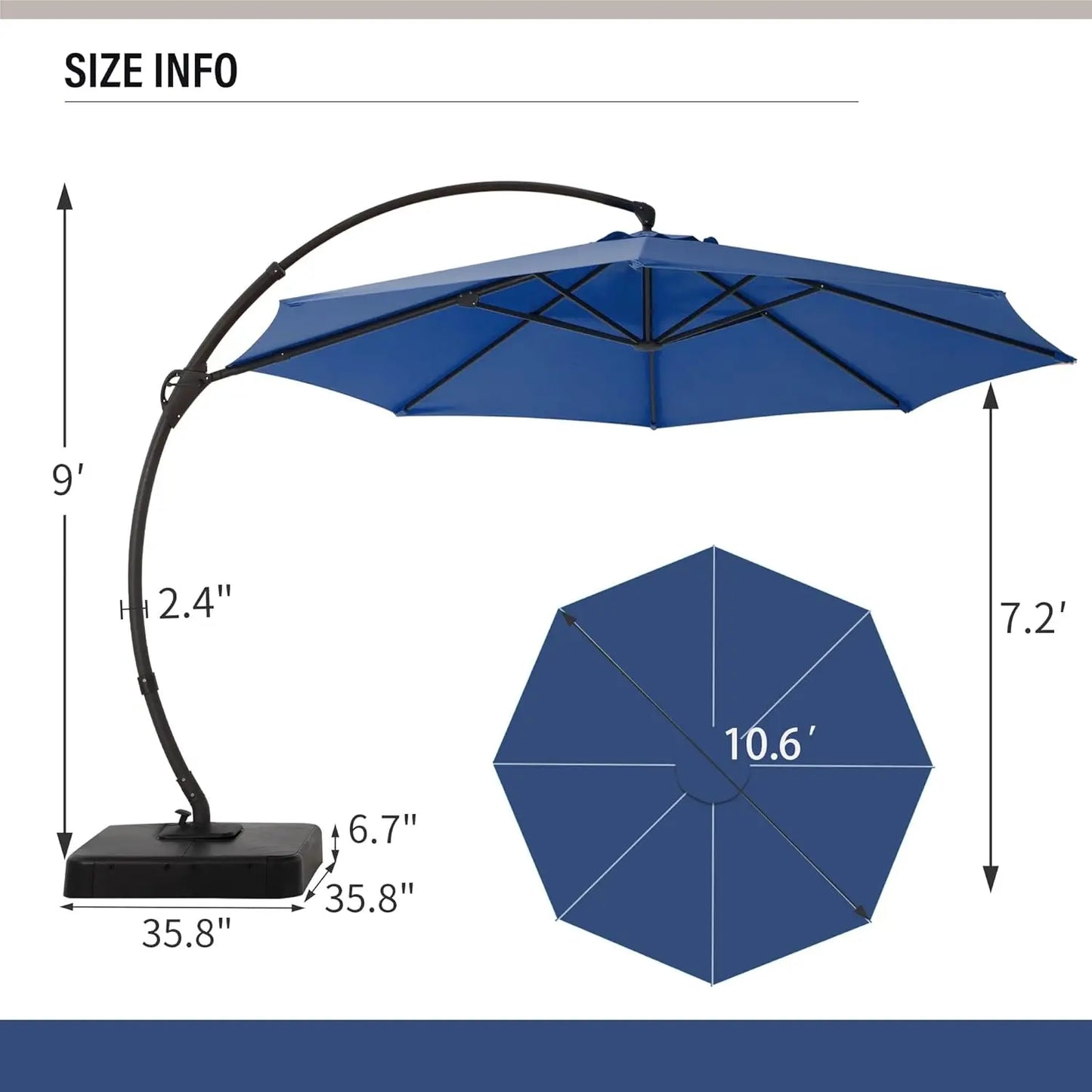 11Ft Aluminum Cantilever Patio Umbrella With Base Included For Outdoor Shade