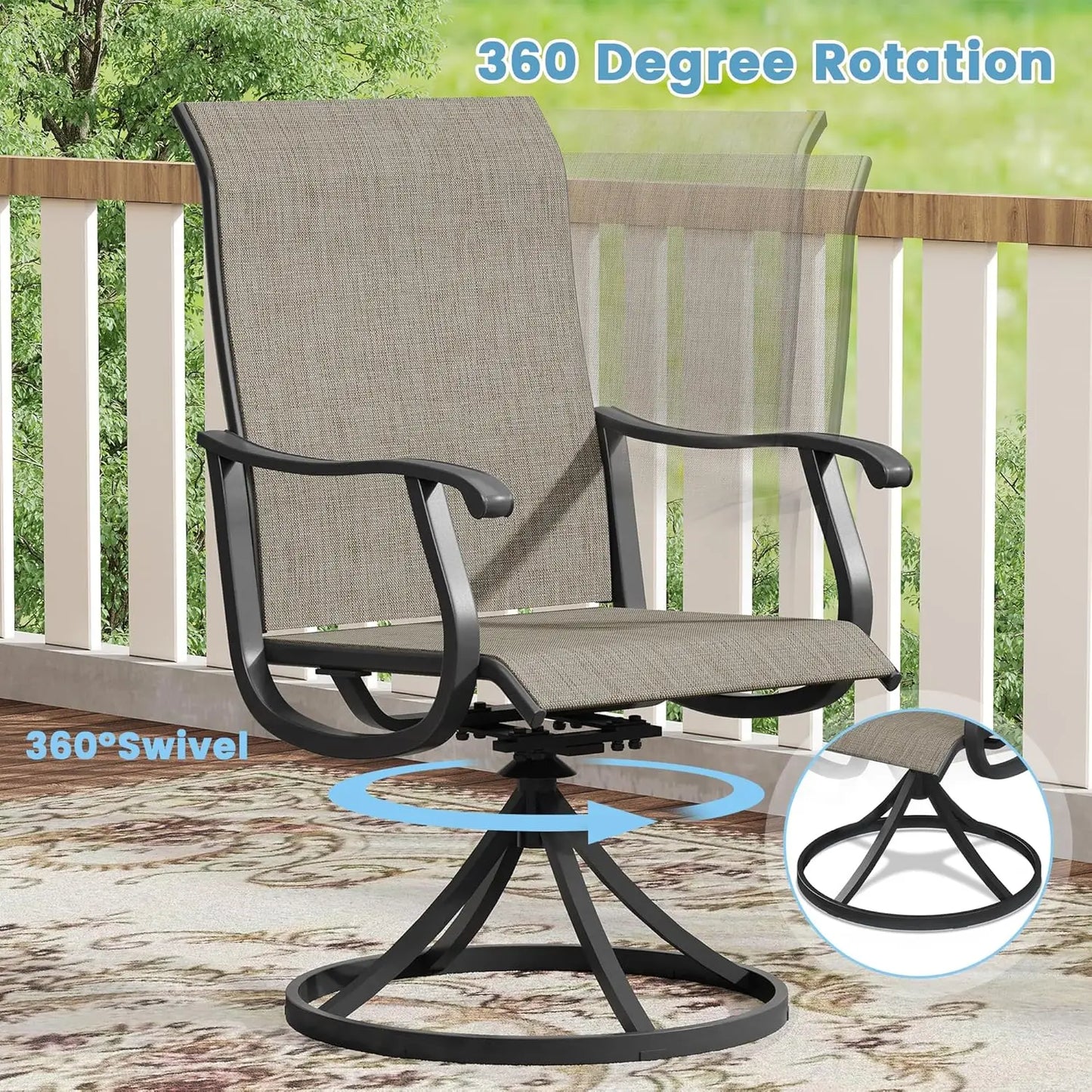 5 Piece Outdoor Dining Set With 4 Textilene Swivel Chairs And 40.6 Black Table