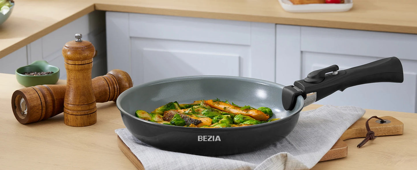 Induction Cookware Set with Healthy Ceramic Coating Nonstick 10 Pieces Camping Pots and Pans with Detachable Handles
