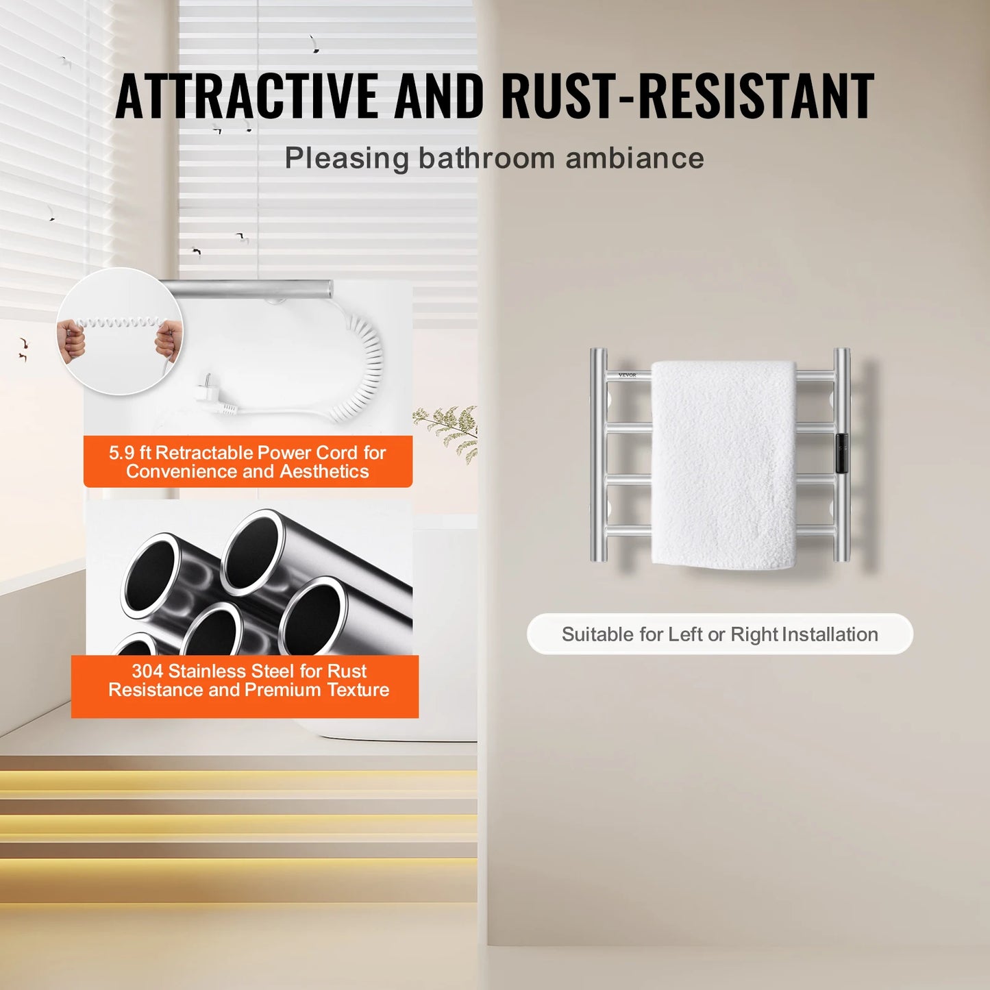 SucceBuy Wall Mounted Towel Warmer Rack 5 Levels IPX5