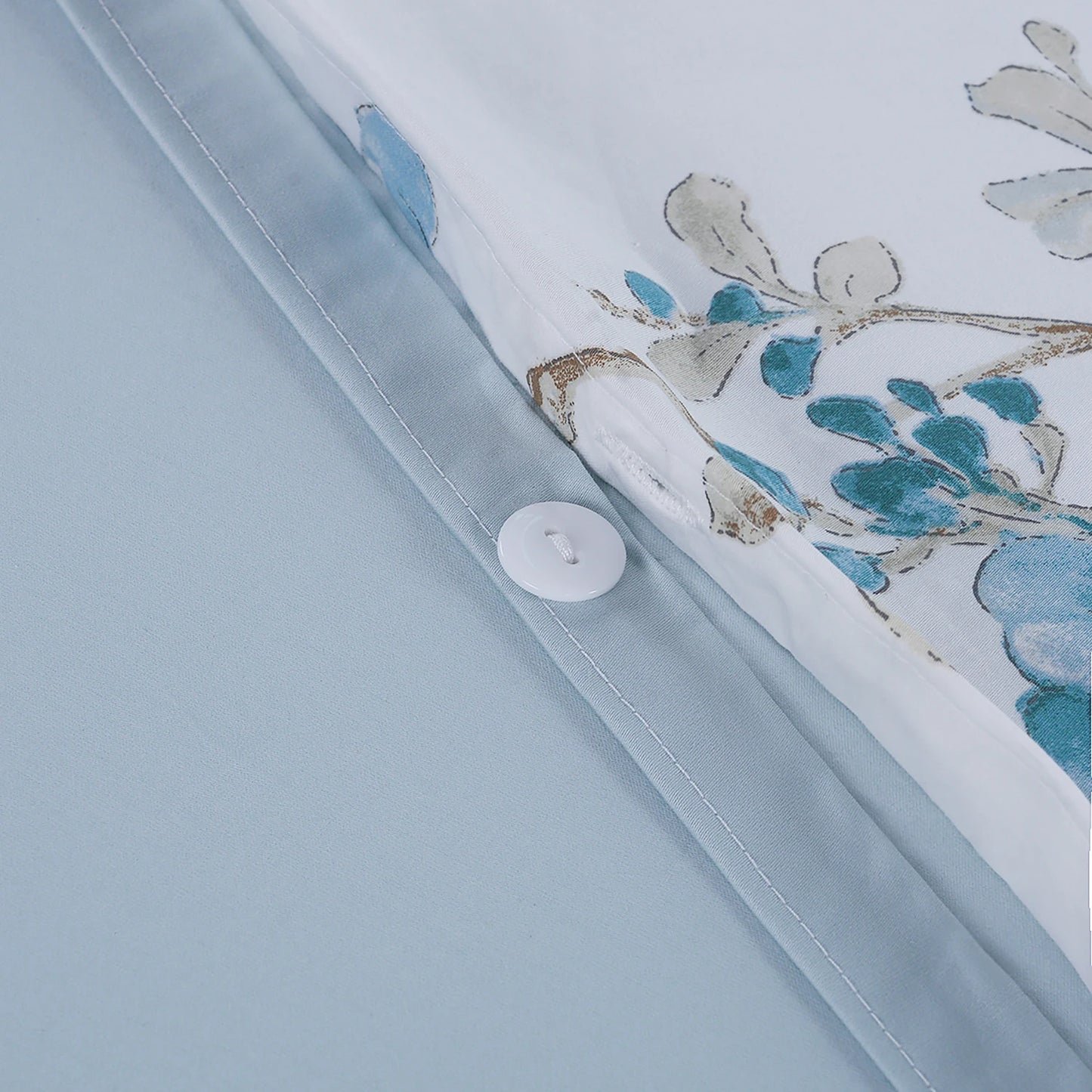 3Pc 600TC Egyptian Cotton Duvet Cover Set Blue Floral