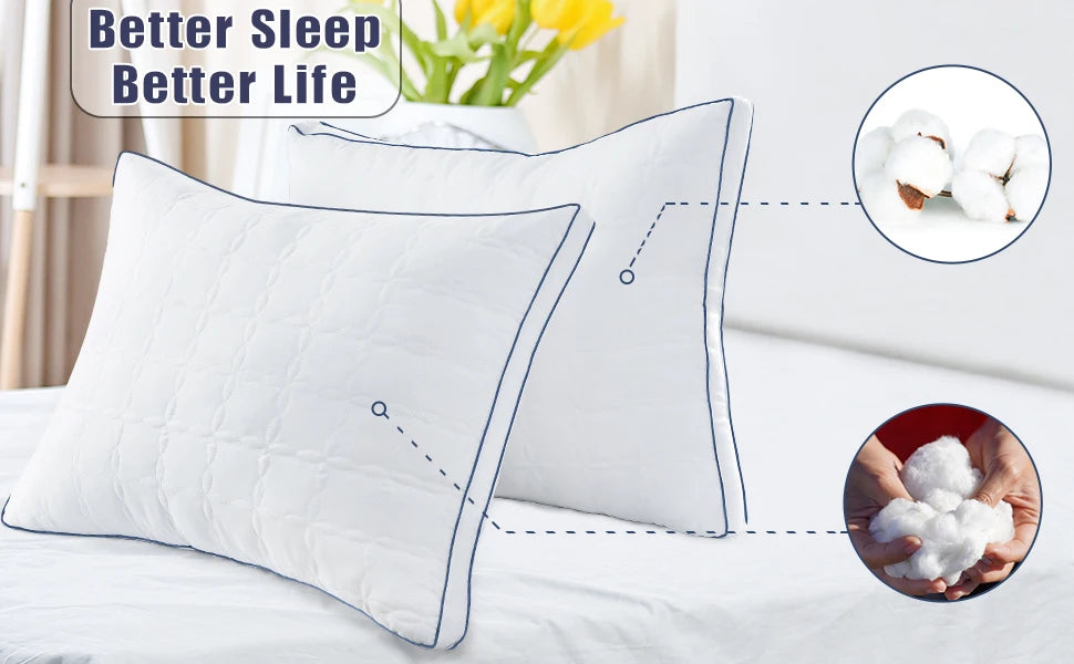 BedStory 2 Pack Pillows Standard and Queen Size Soft Down Alternative Fill