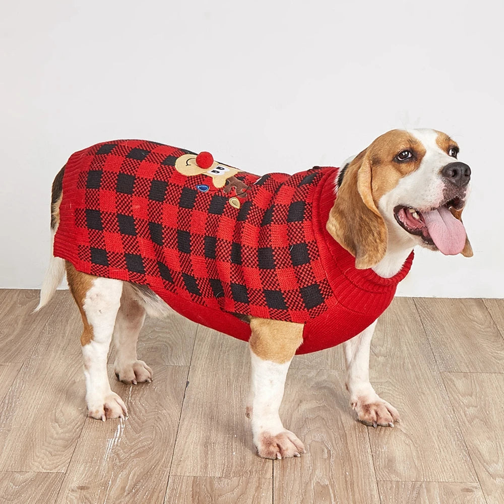 Plaid Turtleneck Knit Dog Sweater For Small Medium Dogs Christmas Winter Coat