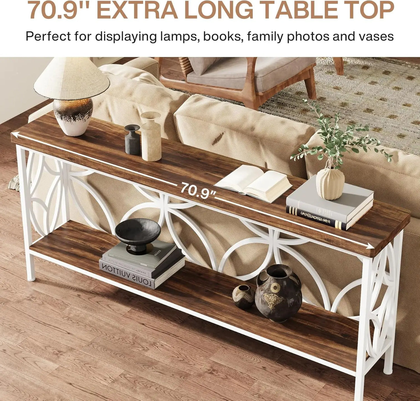 Industrial Narrow Sofa Table With Storage For Entryway