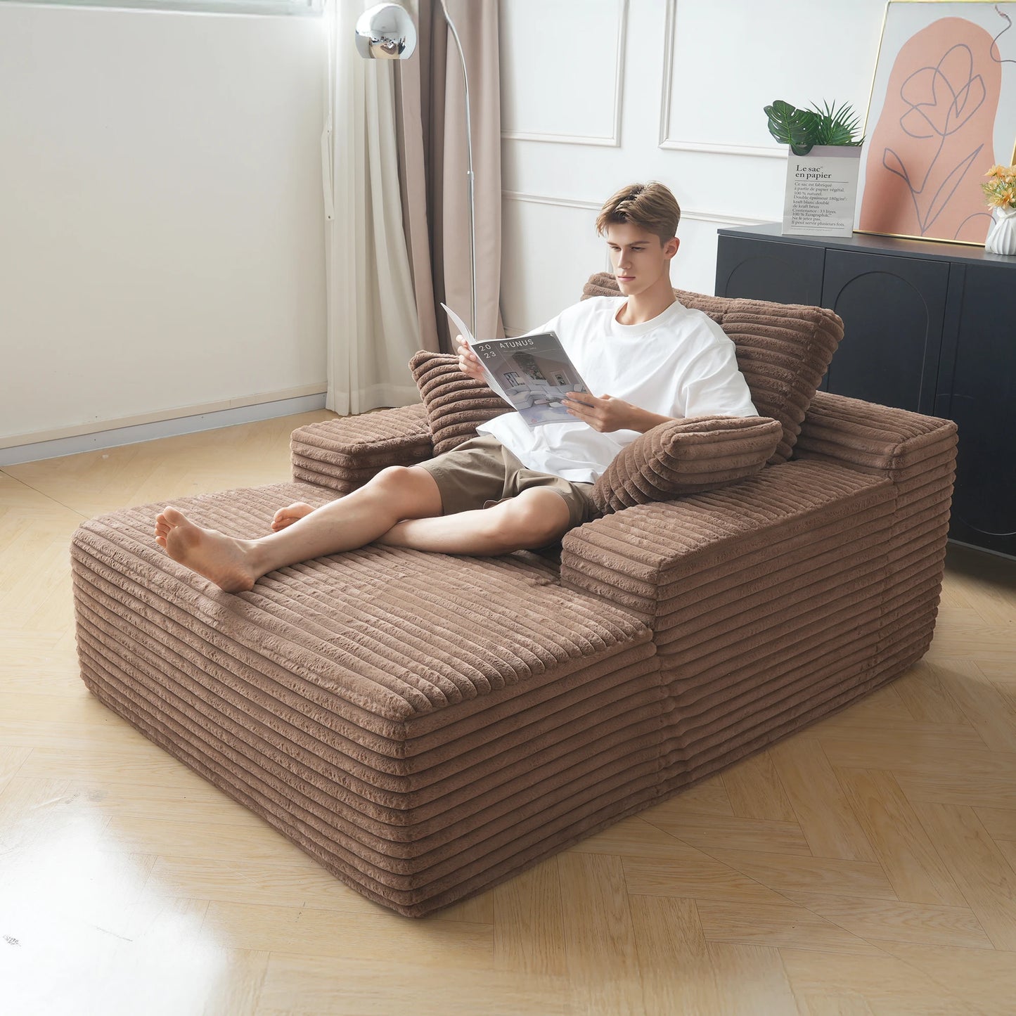 Sdoren 49 Inch Chaise Lounge Chair Corduroy Upholstered Deep Seat Sofa Bed