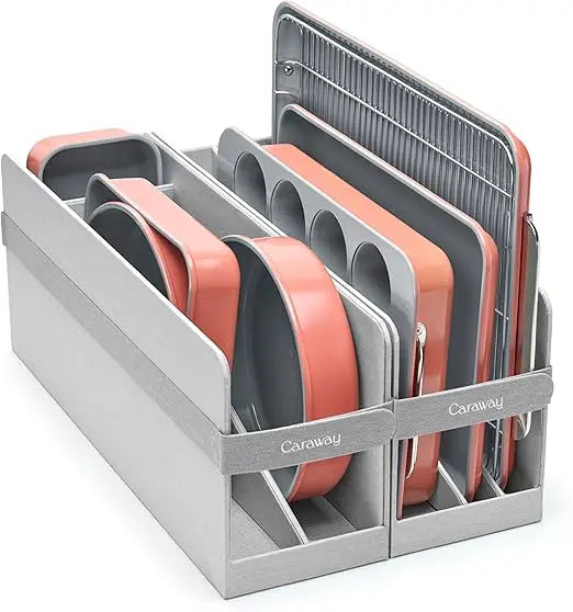 Nonstick Ceramic Bakeware Set 11 Pieces Baking Sheets Assorted Baking Pans Cooling Rack Storage Aluminized Steel Body Non Toxic PTFE PFOA Free Cream