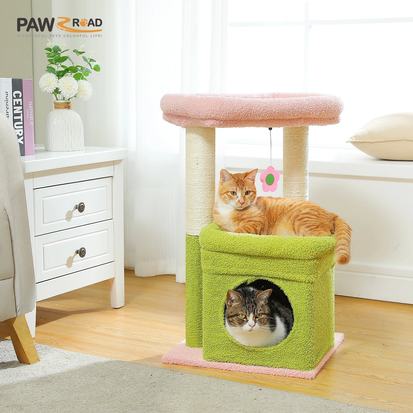 Double Tier Cat Tree Tower With Cozy Condo And Wide Perch For 1 To 2 Indoor Cats