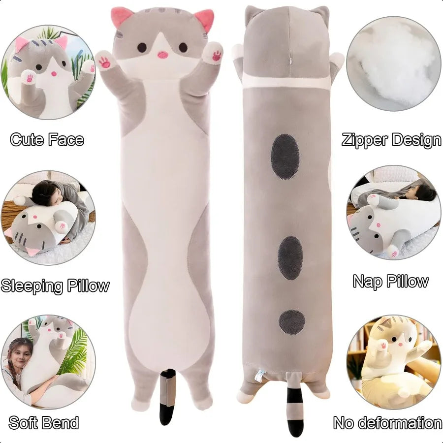 Giant Cat Pillow Plush Cartoon Kitty Sleeping Body Pillow Cuddly Soft Long Kitten Cushion Toy