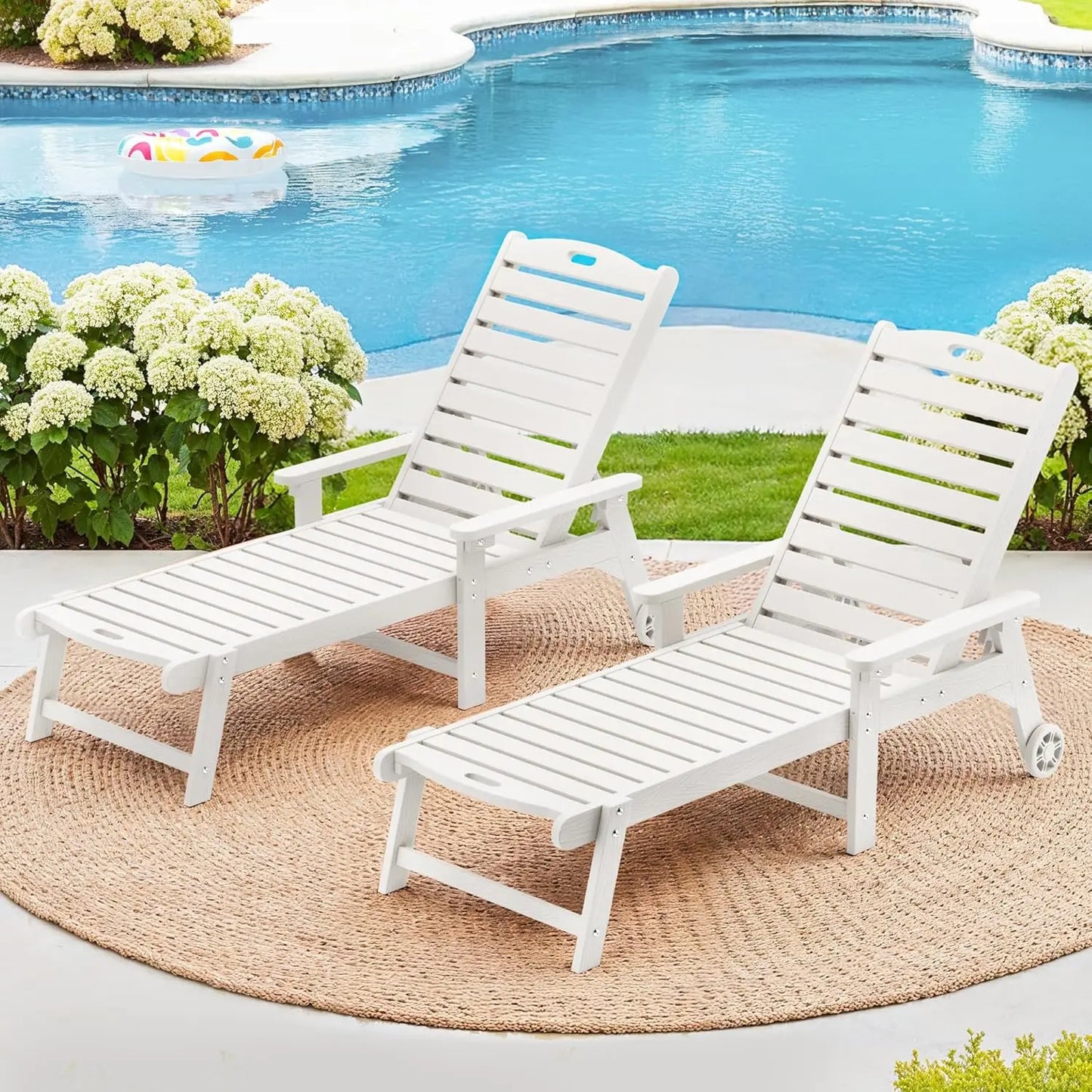 Outdoor Chaise Lounge Chairs Set Of 2 HDPS 5 Position Adjustable Pool Loungers