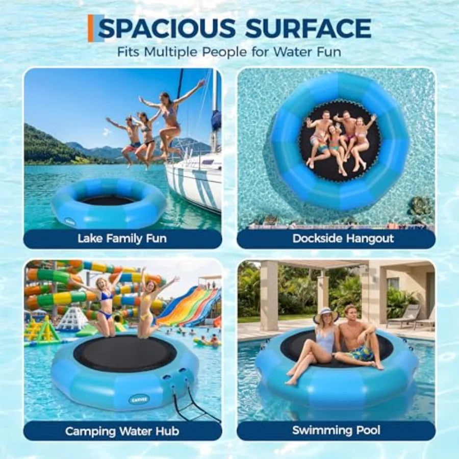 Blue 12Ft Lake Water Trampoline For Adults With Electric Pump And Rope Ladder