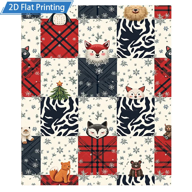 Christmas Animal Print Flannel Blanket Cozy Polyester Bedding