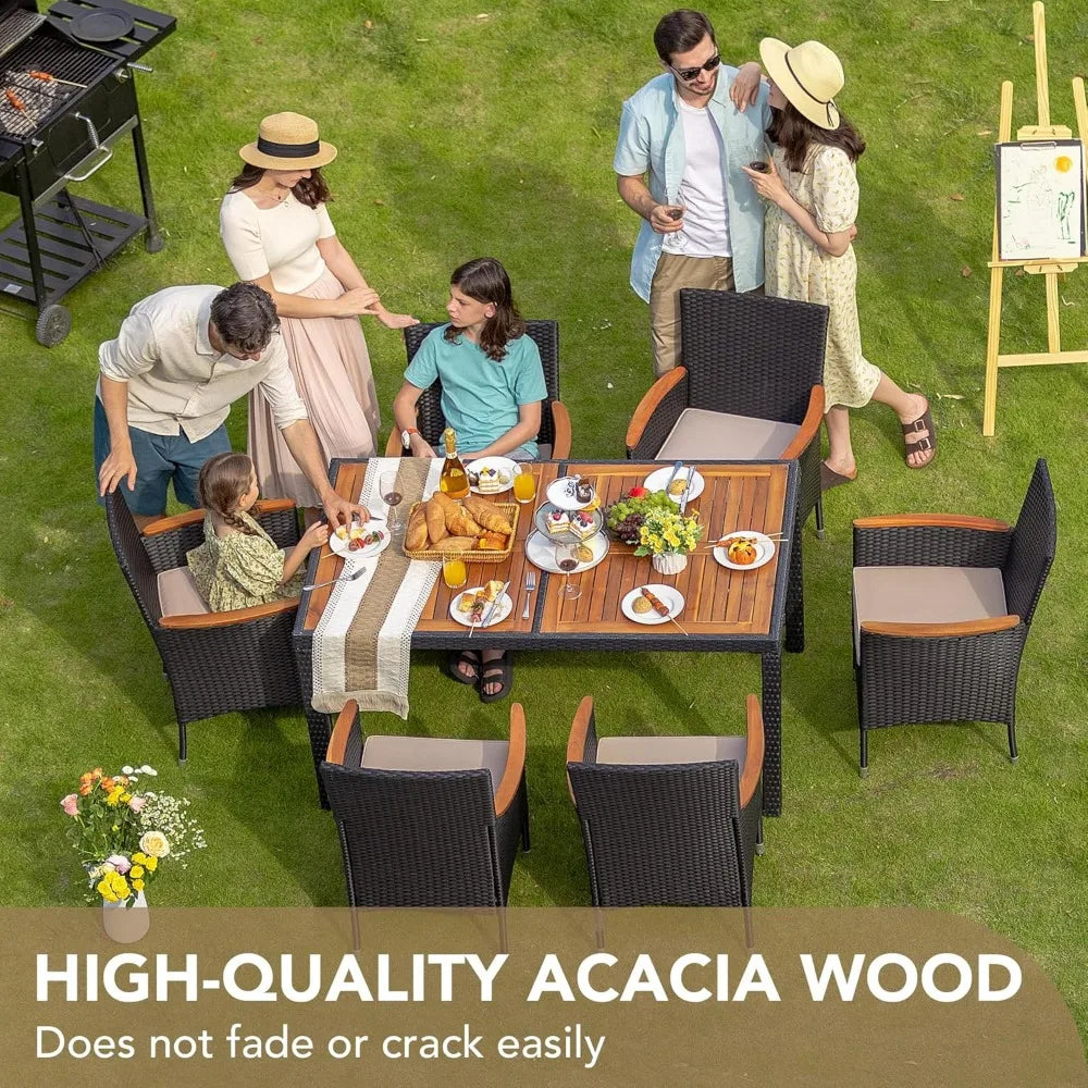 Outdoor 7 Piece Terrace Rattan Furniture Set With Lovewood Tabletop Black