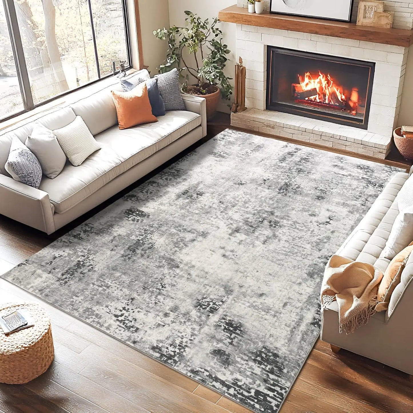 Living Room Area Rugs Soft Large Modern Abstract Boho Vintage Machine Washable Non Slip Carpet Low Pile Rug