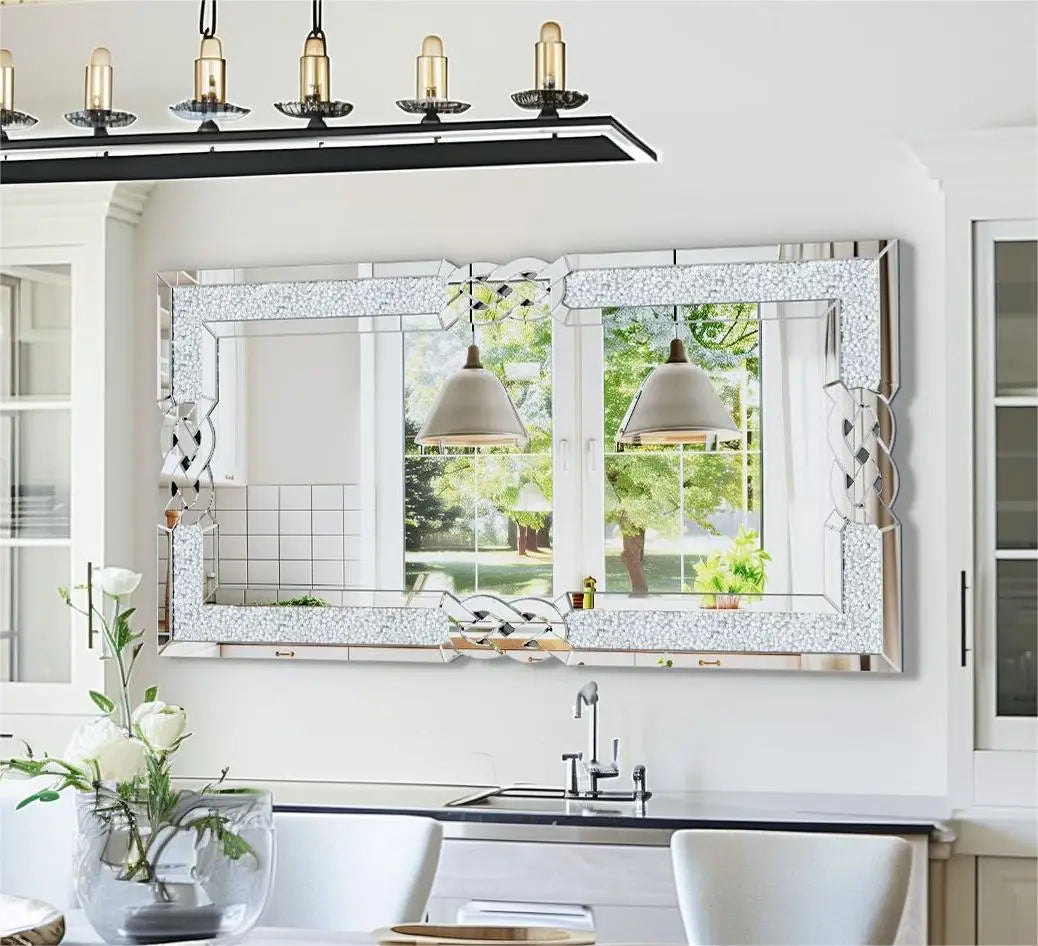 90 100 120CM Large Crystal Crush Diamond Mirror Vanity Silver Decorative Wall Hang Mirror for Bedroom Hallway Living Room