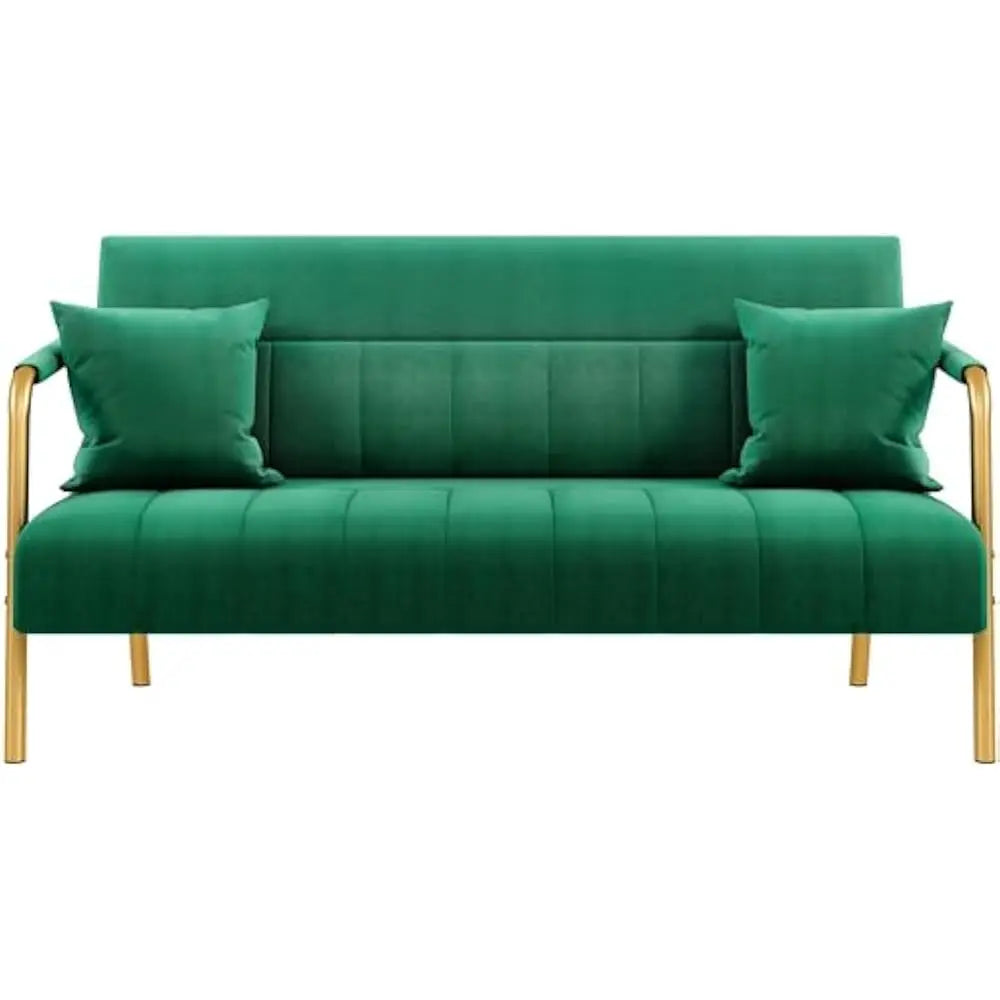 Luxurious Velvet Sofa 56.5 Inches With Gold Tone Metal Arms For Living Room