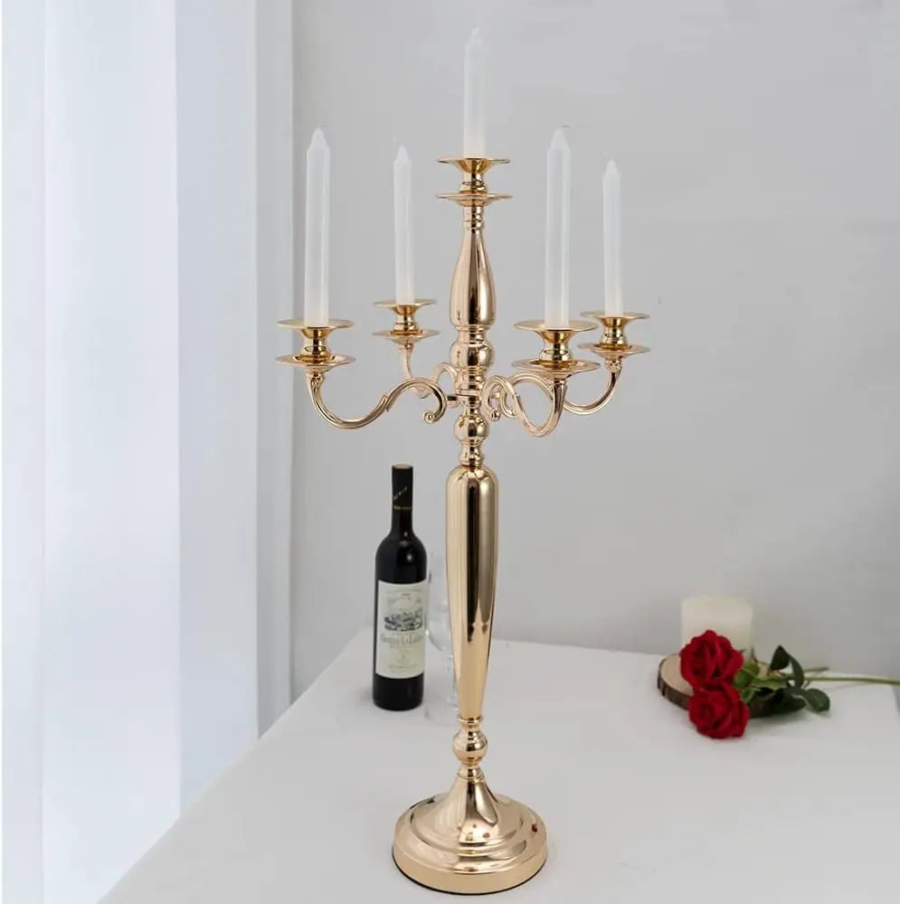 Gold Metal 5 Arm Candelabra Candlestick Holder 28 Inch Tall