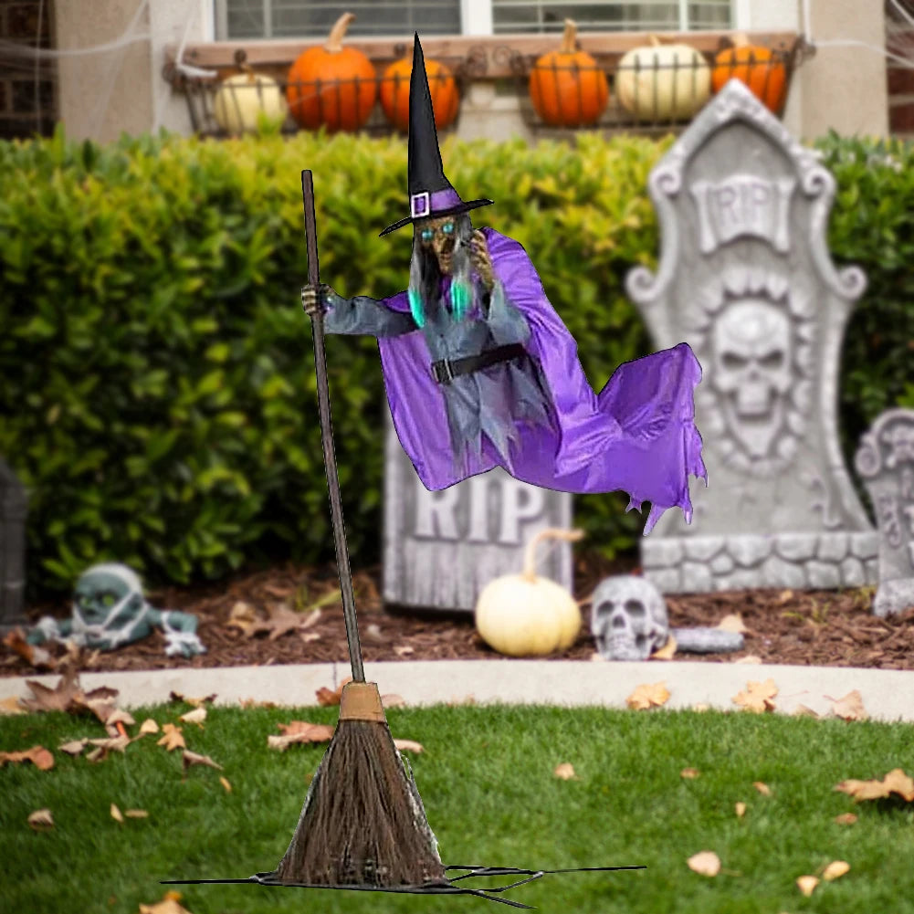 Flying Witch Broom Prop With LED Lights Halloween Decor