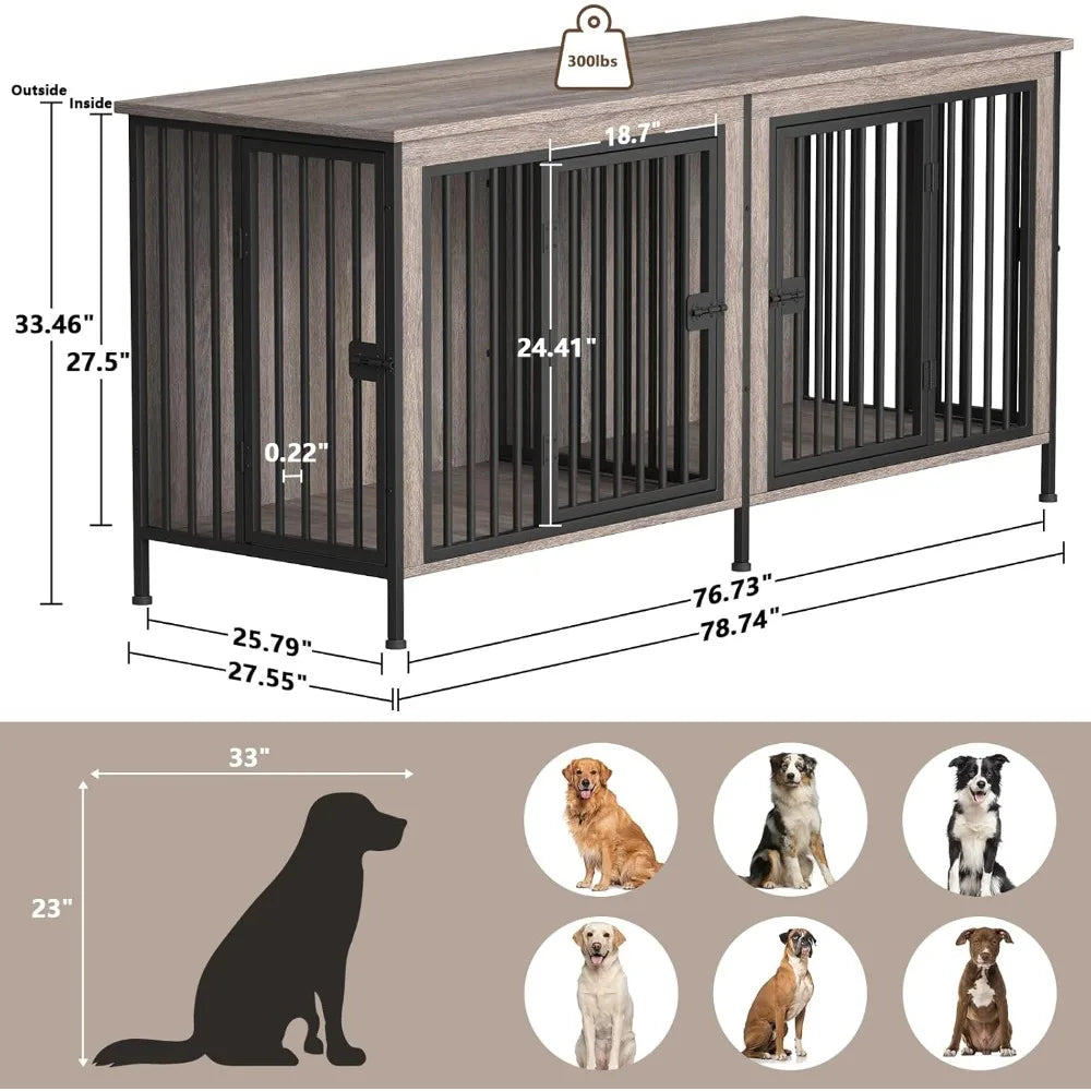 78 Inch Dog Cage Furniture With Divider TV Stand For Medium And Large Breeds