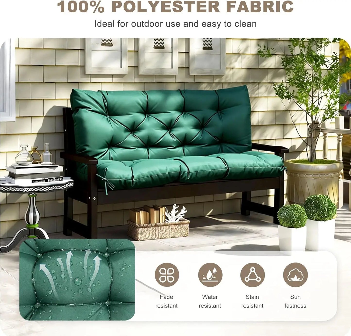 Waterproof Outdoor Swing Cushion With Backrest And Ties Dark Green 40x40 Patio
