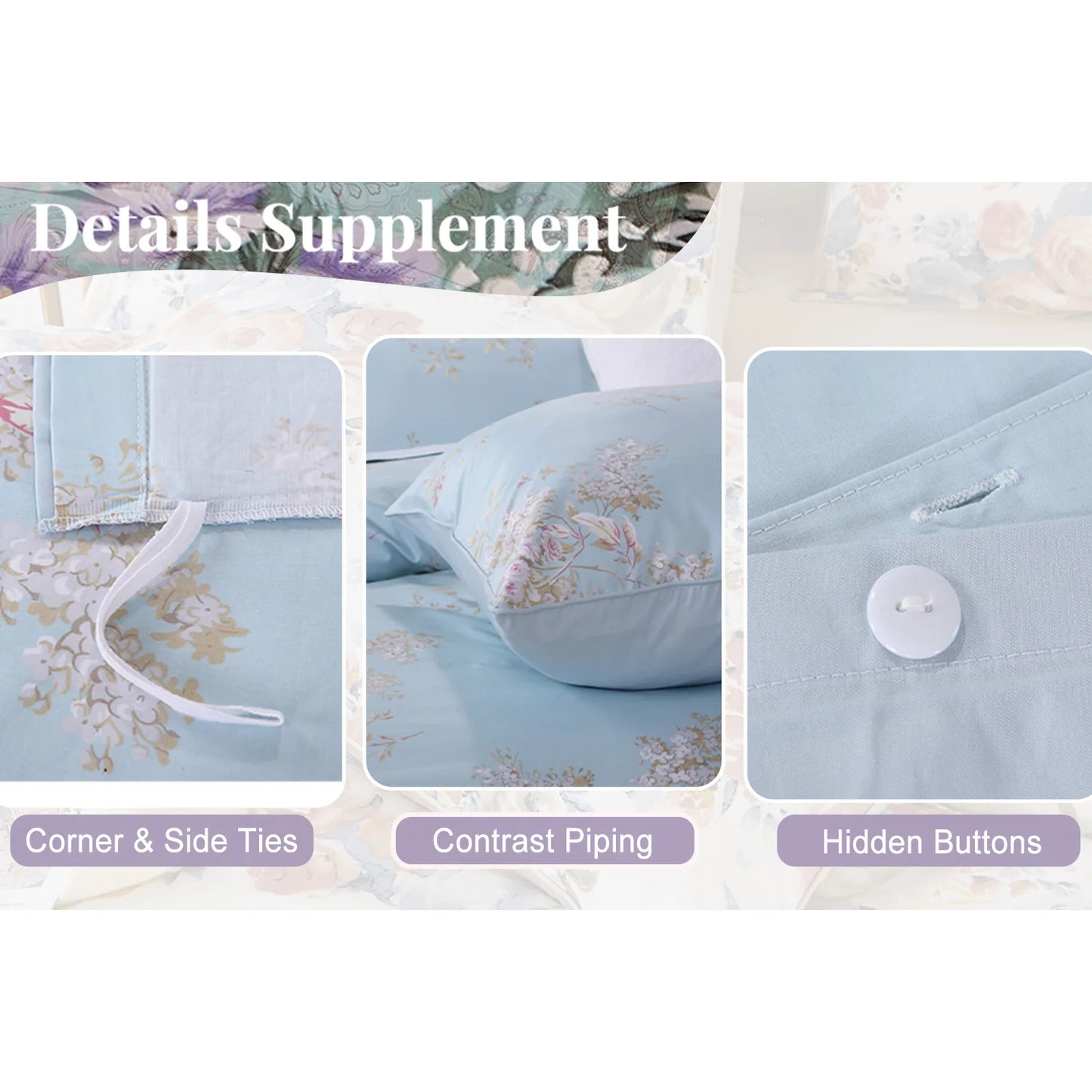 600TC Egyptian Cotton Duvet Cover Set Vintage Blue Tassel