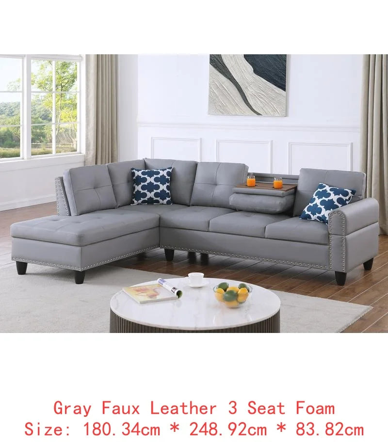 2 Piece Faux Leather Sectional Sofa Modern Morocco Living Room Set