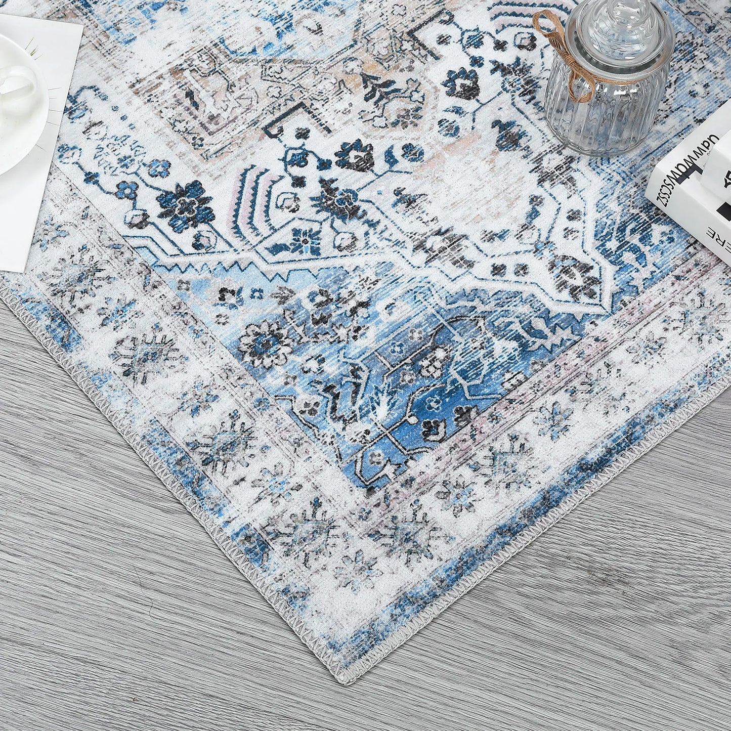 Large Area Rug 10x13 Vintage Carpet Washable Indoor Carpet Easy Cleaning Stain Resistant Non-Slip Living Room Rug