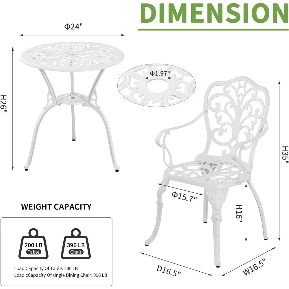 RBXC Patio Bistro Set 3 Piece Wood Outdoor Table and Chairs with Umbrella Hole