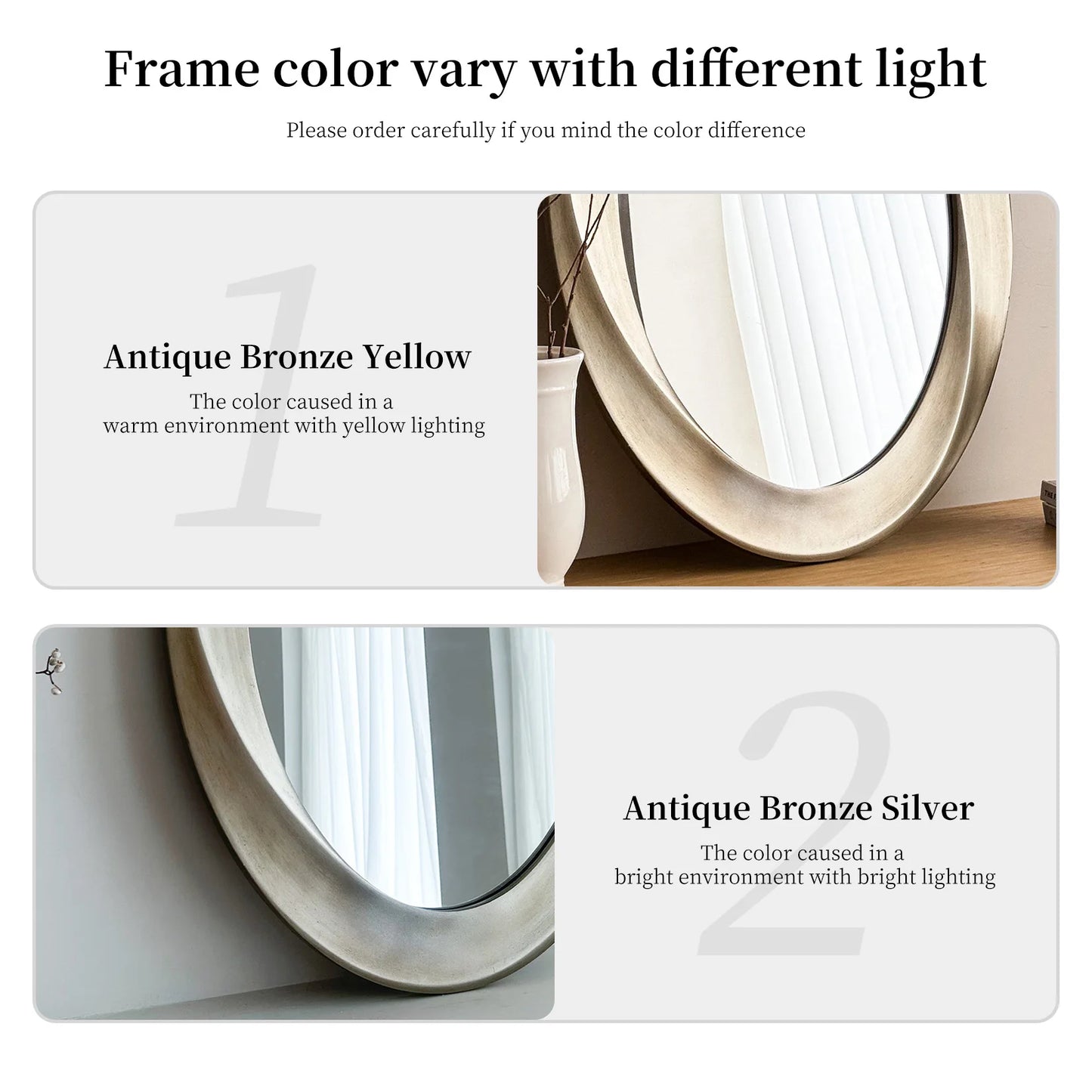Large Oval Baroque Wall Mirror Silver Glass Vanity with Brass Edge Frame for Modern Minimalist Home Decor 32x24 Inch
