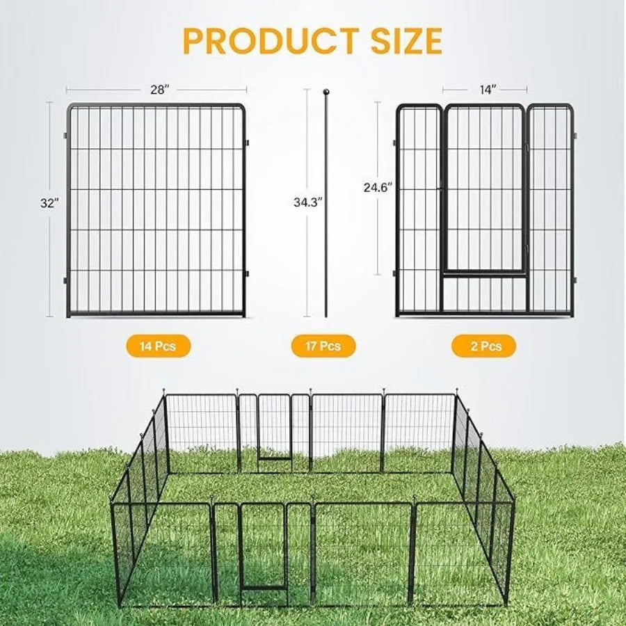 Dog Playpen 32 Inch 16 Panels Ideal Dog Fence for Small Medium Dogs Indoor Outdoor Perfect Dog Pen for Camping Yard RV