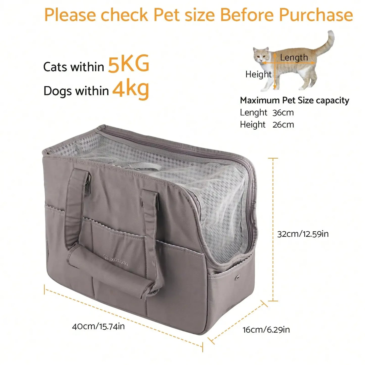 Removable Womens Pet Carrying Handbag Dark Gray Cat Carrier
