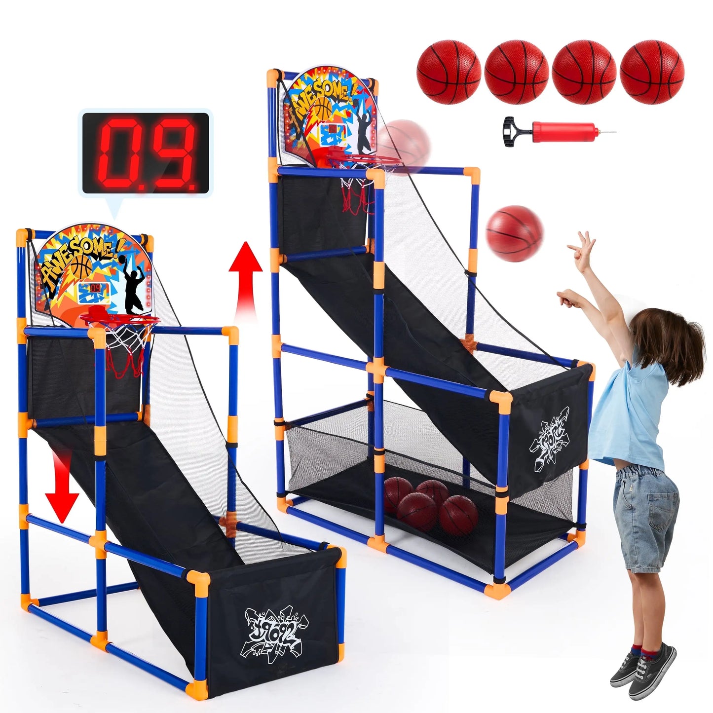 Joyfy LED Basketball Arcade Game With 4 Balls Adjustable Height 44 To 55 Inches