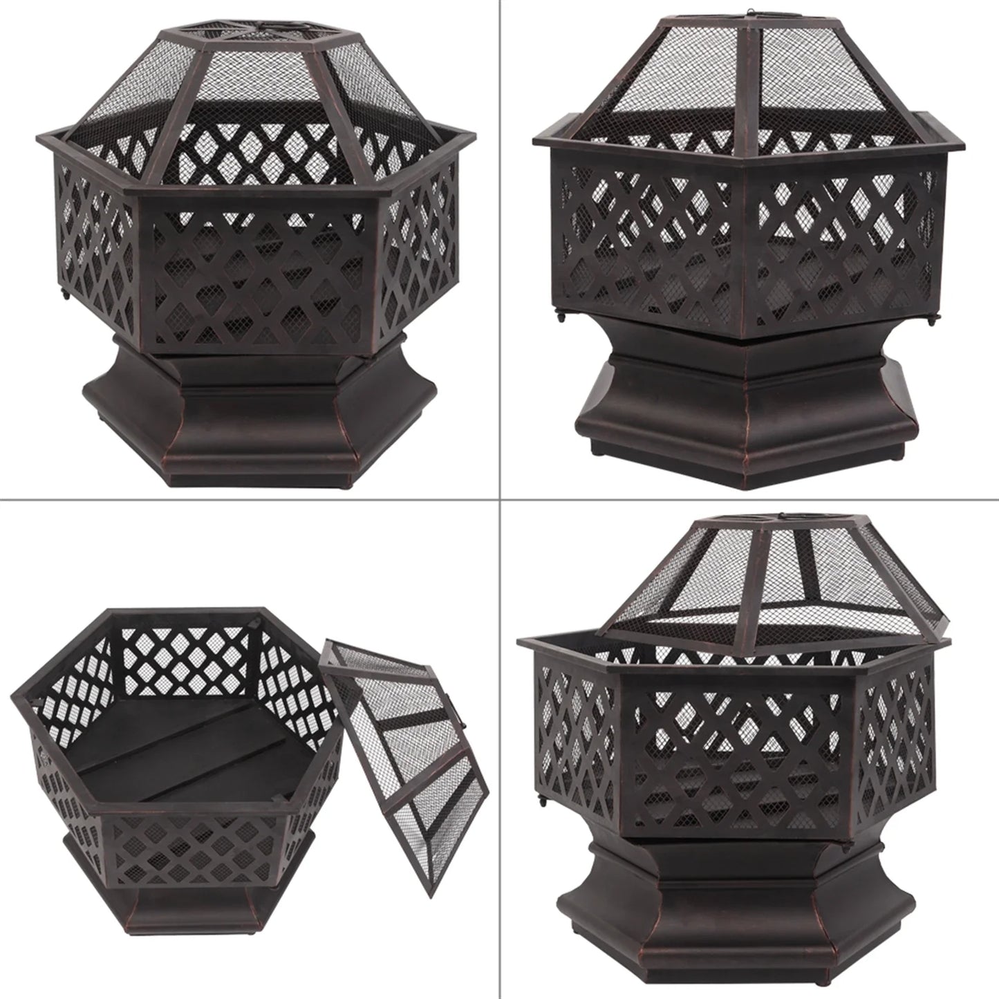 22 Inch Hexagonal Iron Brazier Wood Burning Fire Pit