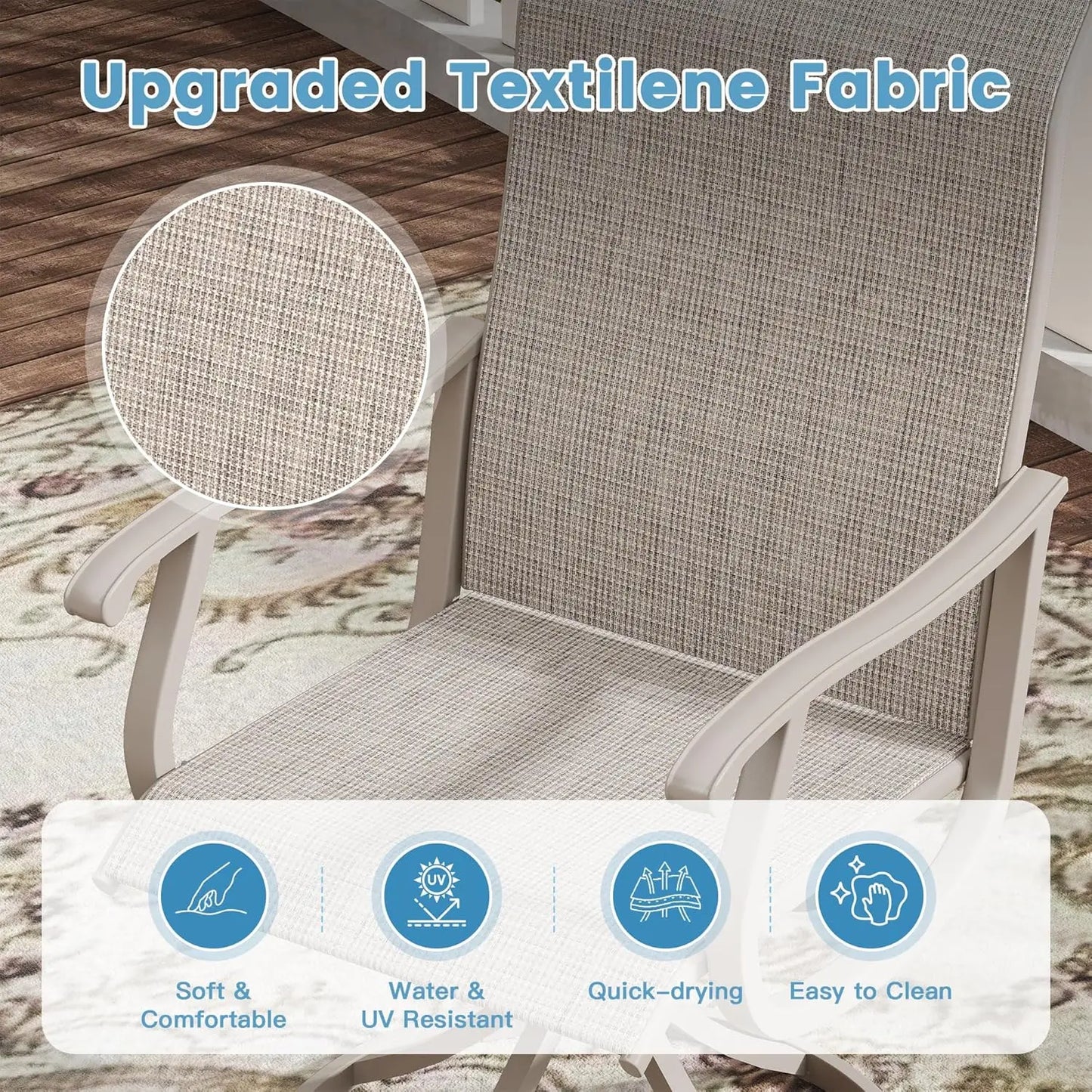 Patio Swivel Dining Chairs Set Of 6 Breathable Textilene Fabric All Weather