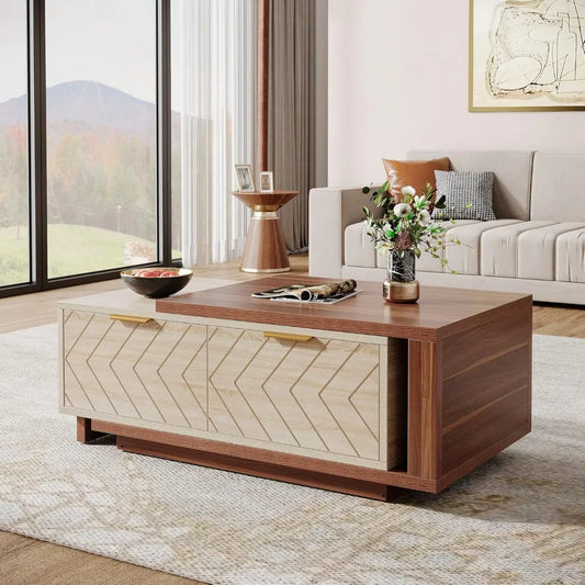 Extendable Coffee Table With 2 Storage Drawers Sliding Top