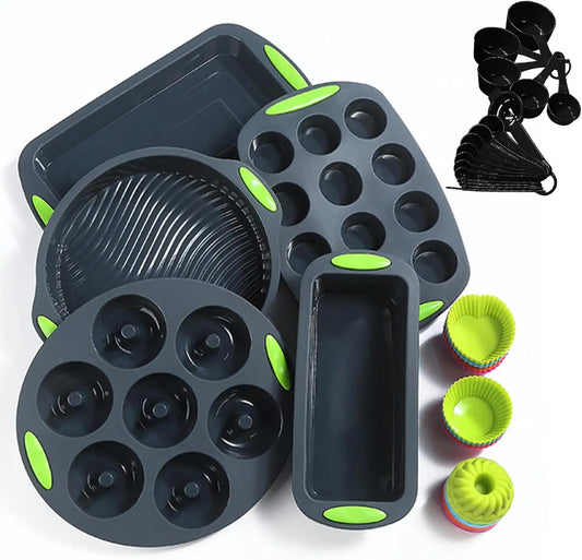 41 Piece Silicone Baking Set with 5 Molds and 36 Liners Flexible Non Stick Oven and Dishwasher Safe for Cakes Muffins and Donuts