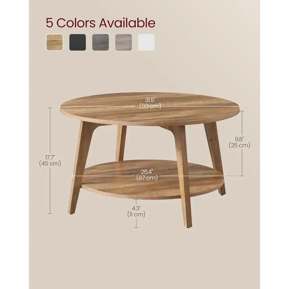 Round Coffee Table With Storage 2 Tier Honey Brown Durable