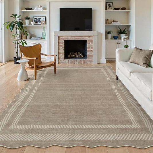 Scalloped Washable Area Rugs 8x10 Soft Non Slip Stain Resistant Modern Large Ultra Thin Rugs for Living Room and Bedroom
