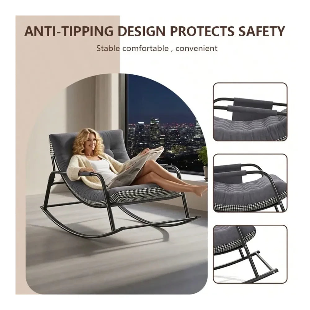 Oversized Papasan Rocking Chair With Cushioned Armrests For Living Room Patio