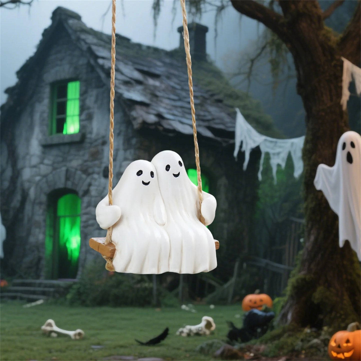 Spooky Halloween Skeleton Duo Figurine Hanging Yard Decor