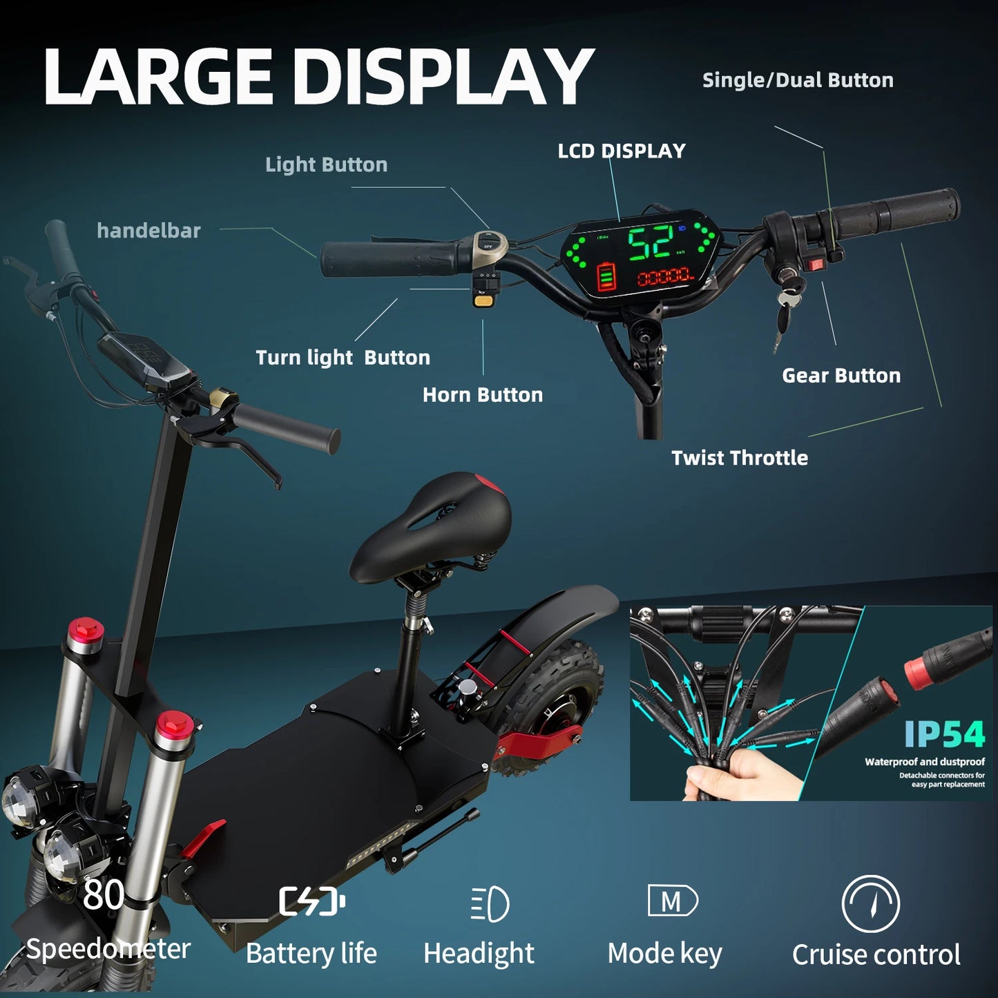 Dual Motor Electric Scooter For Adults Foldable 72V 85 KmH