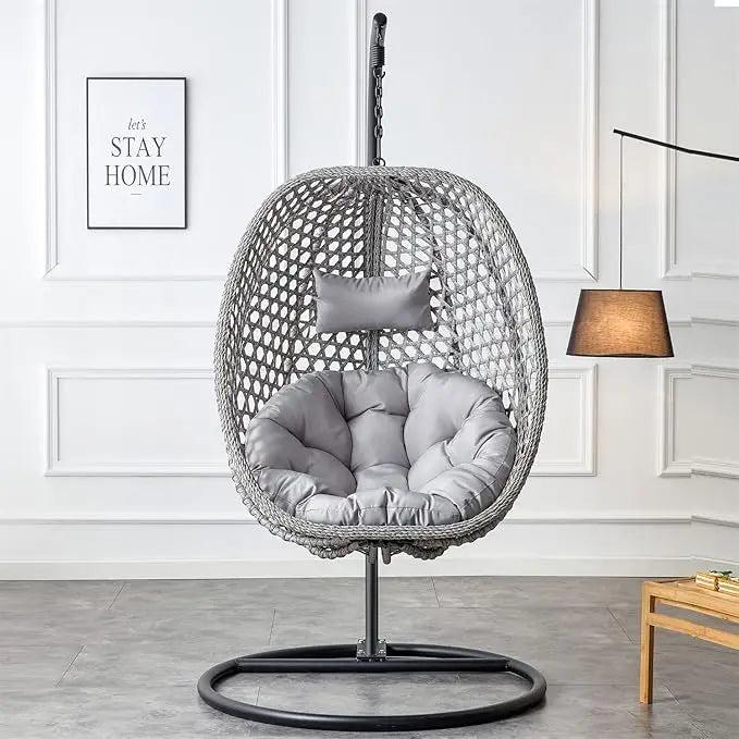 Standing Vine Hanging Egg Swing Chair Foldable Basket Indoor Outdoor Cushion and Pillow Relaxation Swing Chair
