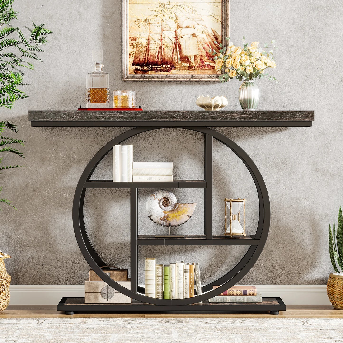 Tribesigns 41.3 Inch Industrial Sofa Table 4 Tier Entryway